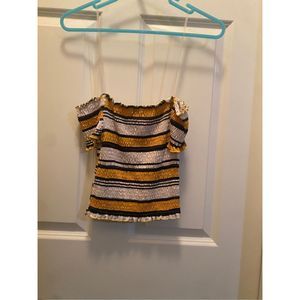 NWOT • Women’s • Rue21 • Yellow, Navy, White Striped • Off the Shoulder • Crop T